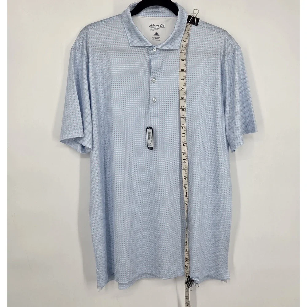 NEW Johnnie-O Performance Julio Polo Mens Large Malibu Blue Geometric AOP NWT